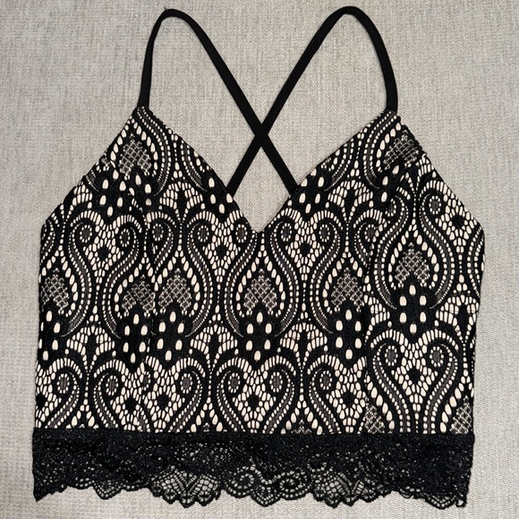 Tan & Black Lace Cropped Tank Top S - Picture 3 of 7